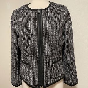 Banana Republic Women's Tweed Paris Jacket Zip Up Blazer Black & White Size 12